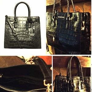 MK Michael Kors Dillon Embossed Black Croc Tote